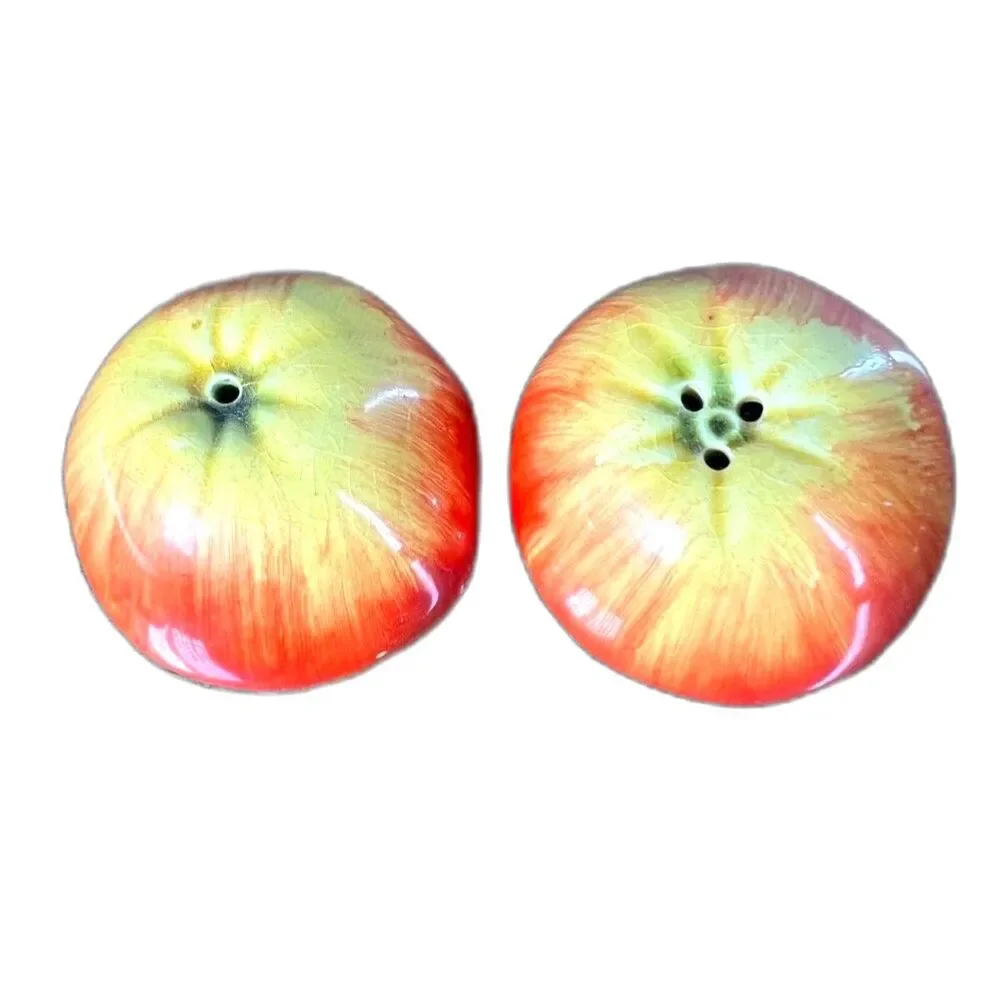 Vintage Ceramic Apple Salt Pepper Shakers Red Yellow Fruit Kitchen Decor 60s 70s